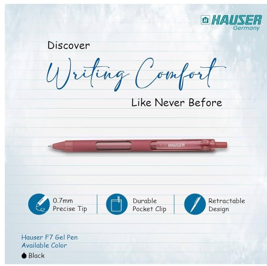 HAUSER F7 Gel Pens, 0.7 MM Black Ink Pens, 12 Pc