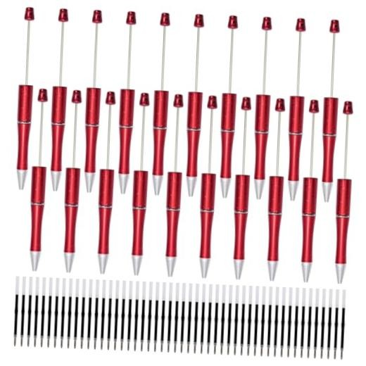 jiebor 20Pcs Red Beadable Pens Plastic Bead Ballpoint Pens Bulk with 50Pcs
