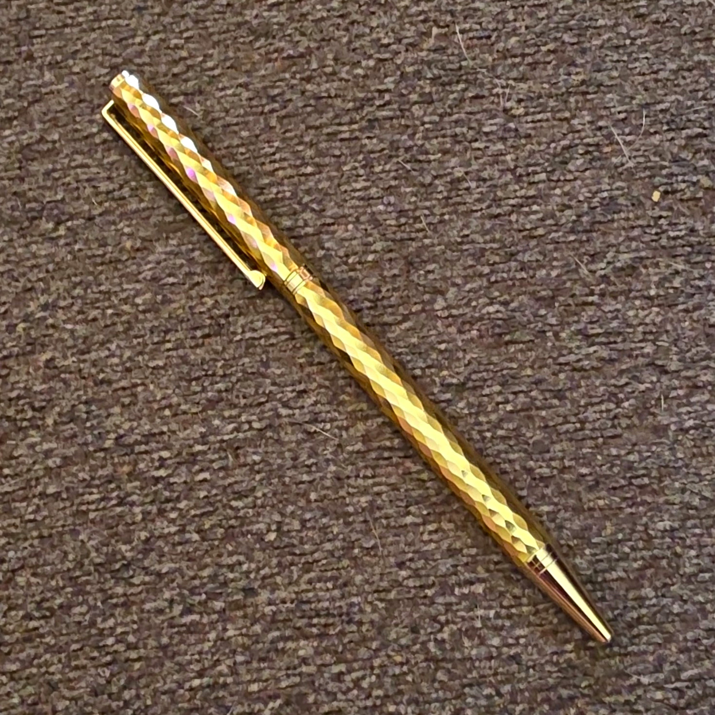 Gold Tone Faceted Metal Ballpoint Pen w/ Gold Trim, Black Ink