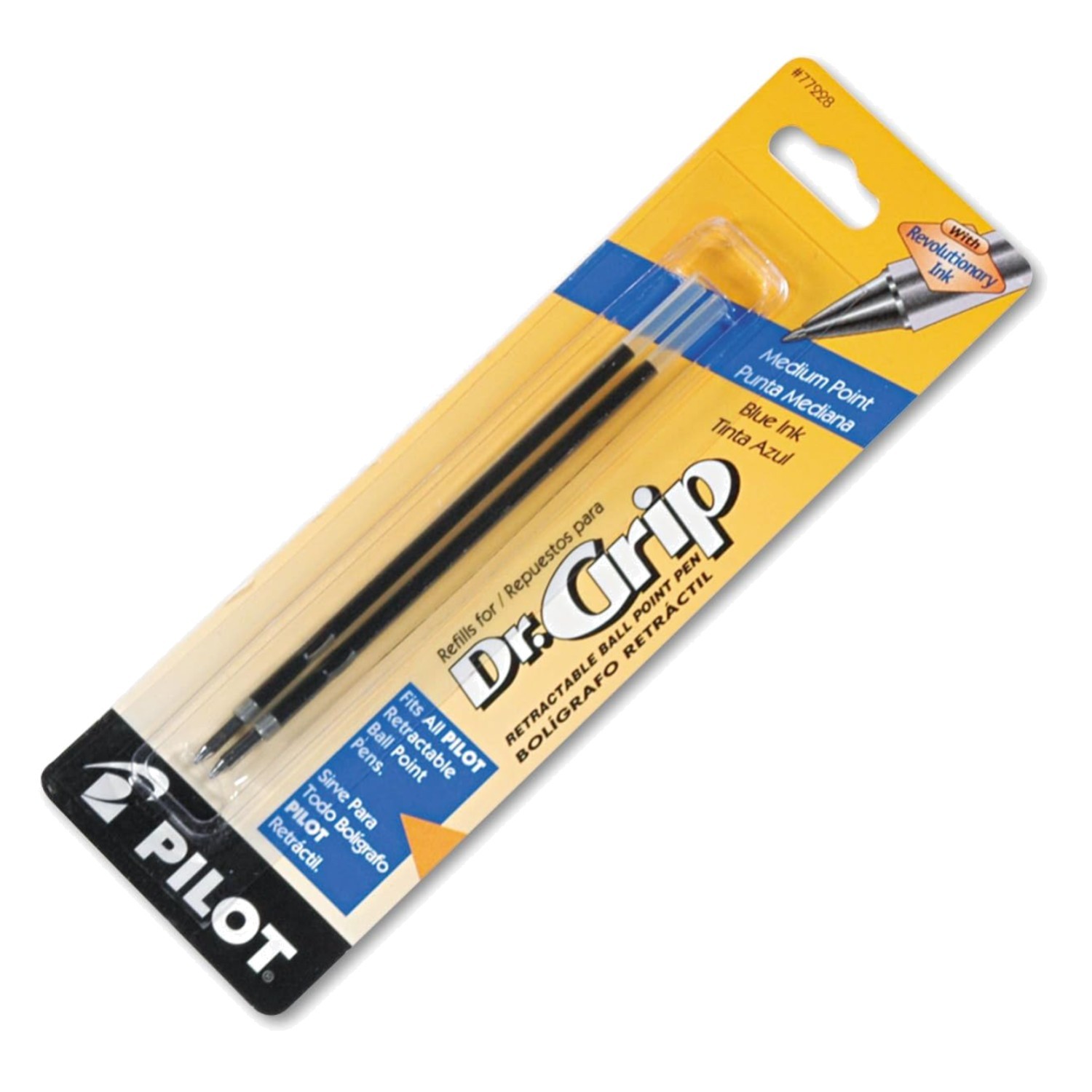 Ergonomic Dr. Grip Blue Ink Refills, 2-Pack, Medium Point 1.0mm for Easy Writing