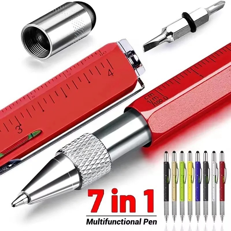 7-in-1 Multifunctional Multi-Tool Pen with Screwdriver, Ruler, Level, Stylus & B