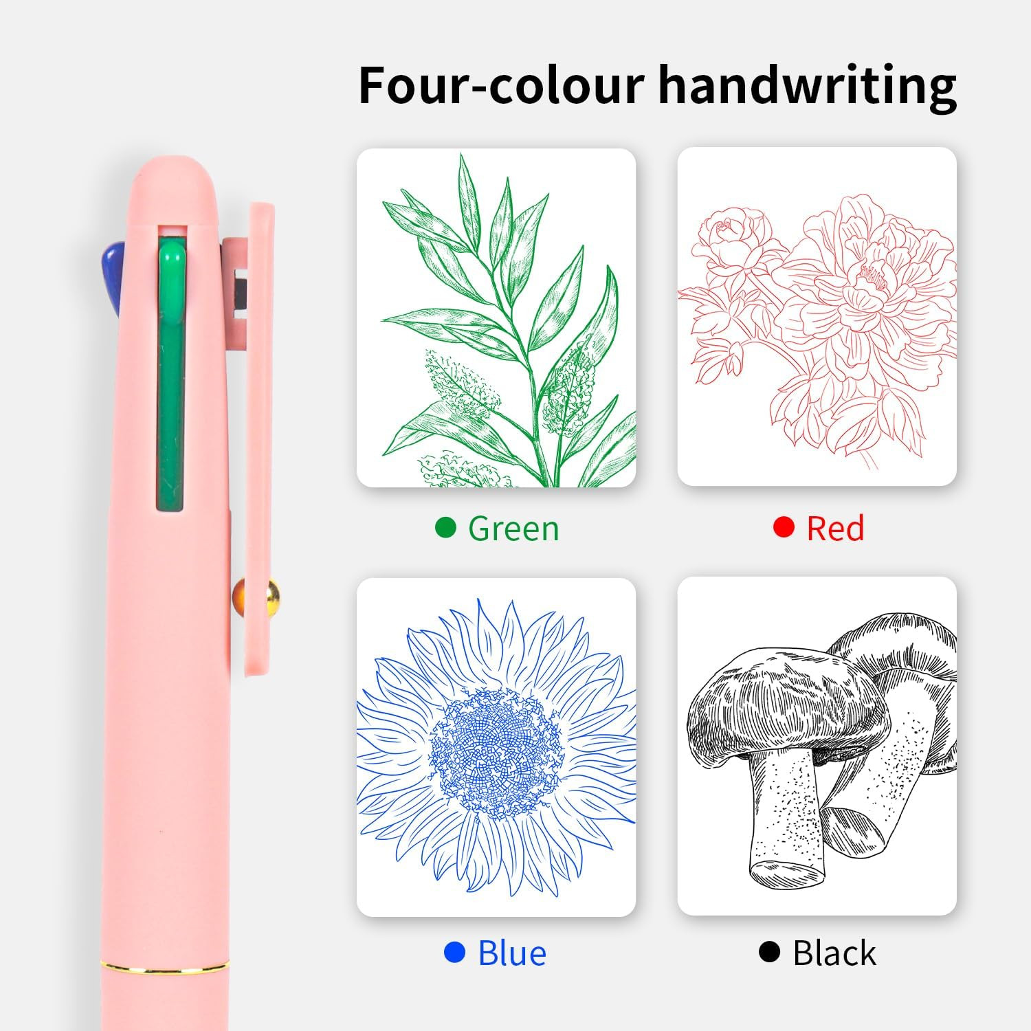 Multicolor Pens, 4-In-1 Colored Ballpoint Pen 0.5Mm Fine Point Smooth Writing,Nu