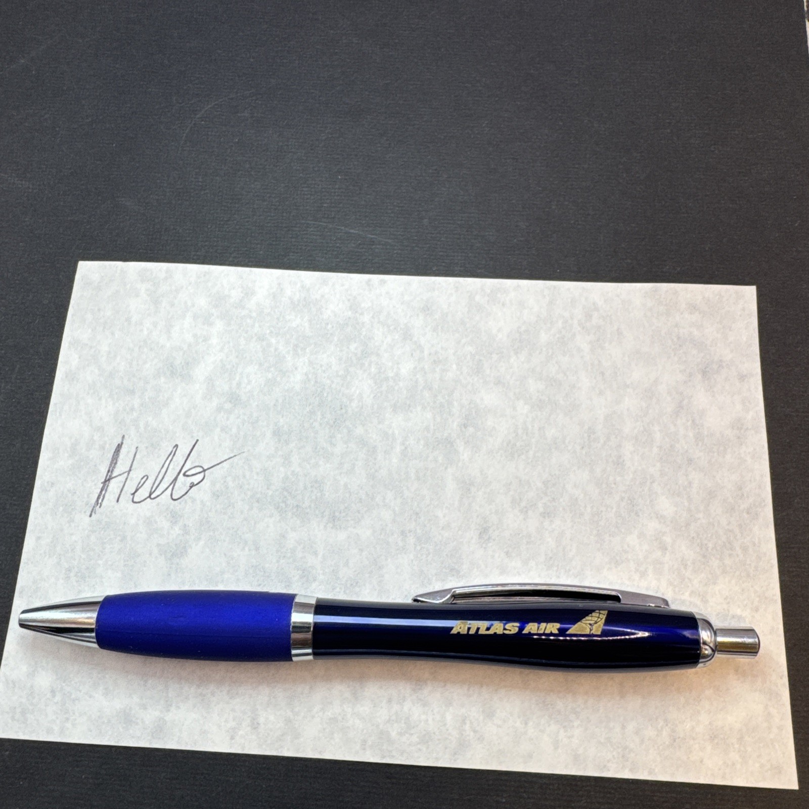 Atlas Air Promotional Blue Ballpoint Pen Rubber Grip Retractable Advertising