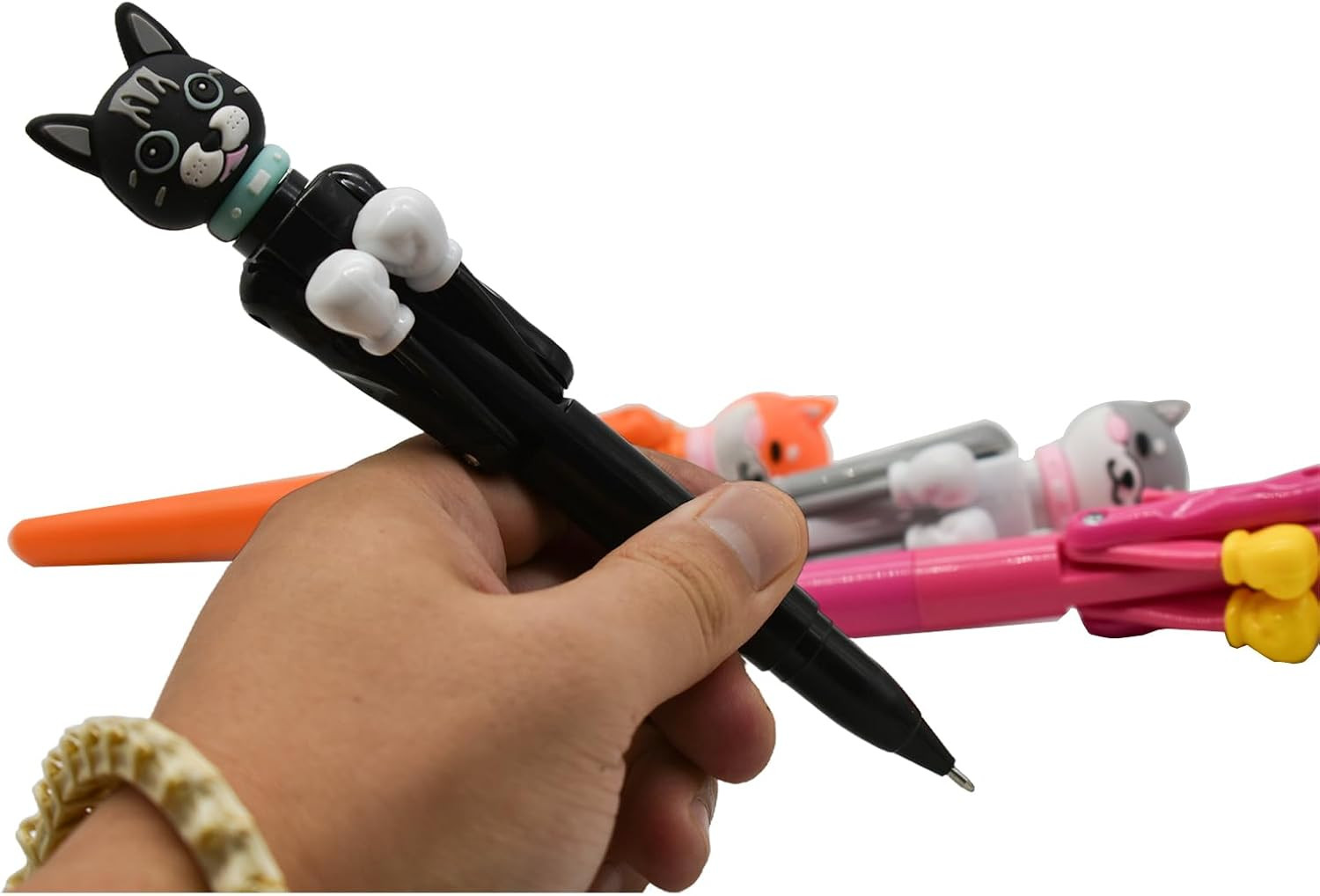 4-Piece Novelty Boxing Cat Ballpoint Pens Set with Black Ink in Random Colors