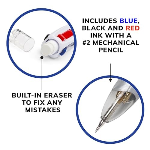 4-Color 3+1 1 Count (Pack of 1) Red, Blue, Black Ink Ballpoint Pen and Pencil