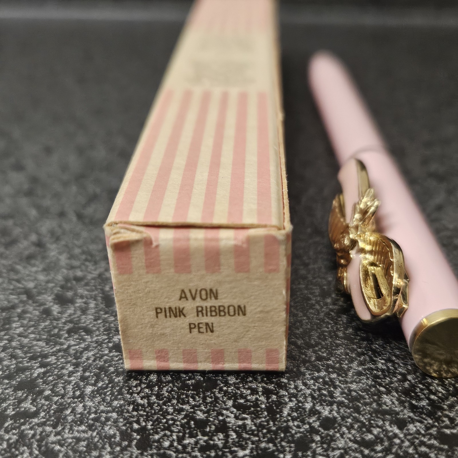 1995 Avon Breast Cancer Awareness Pink Ribbon Pen, Solid Brass Pen, Pink Enamel