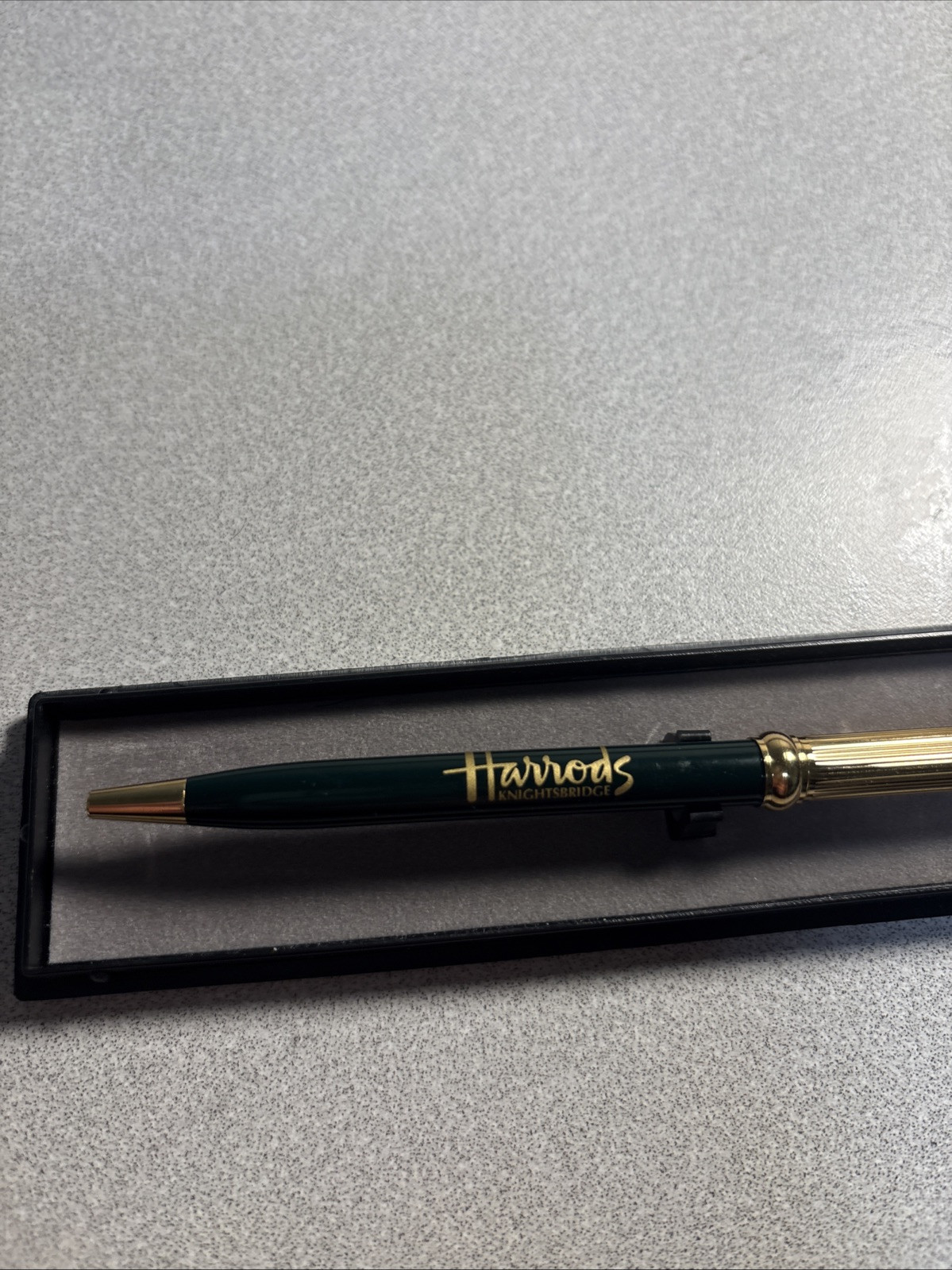 Harrods Knightsbridge VTG Ballpoint Pen Gold Cap & Trim Black Barrel No Ink