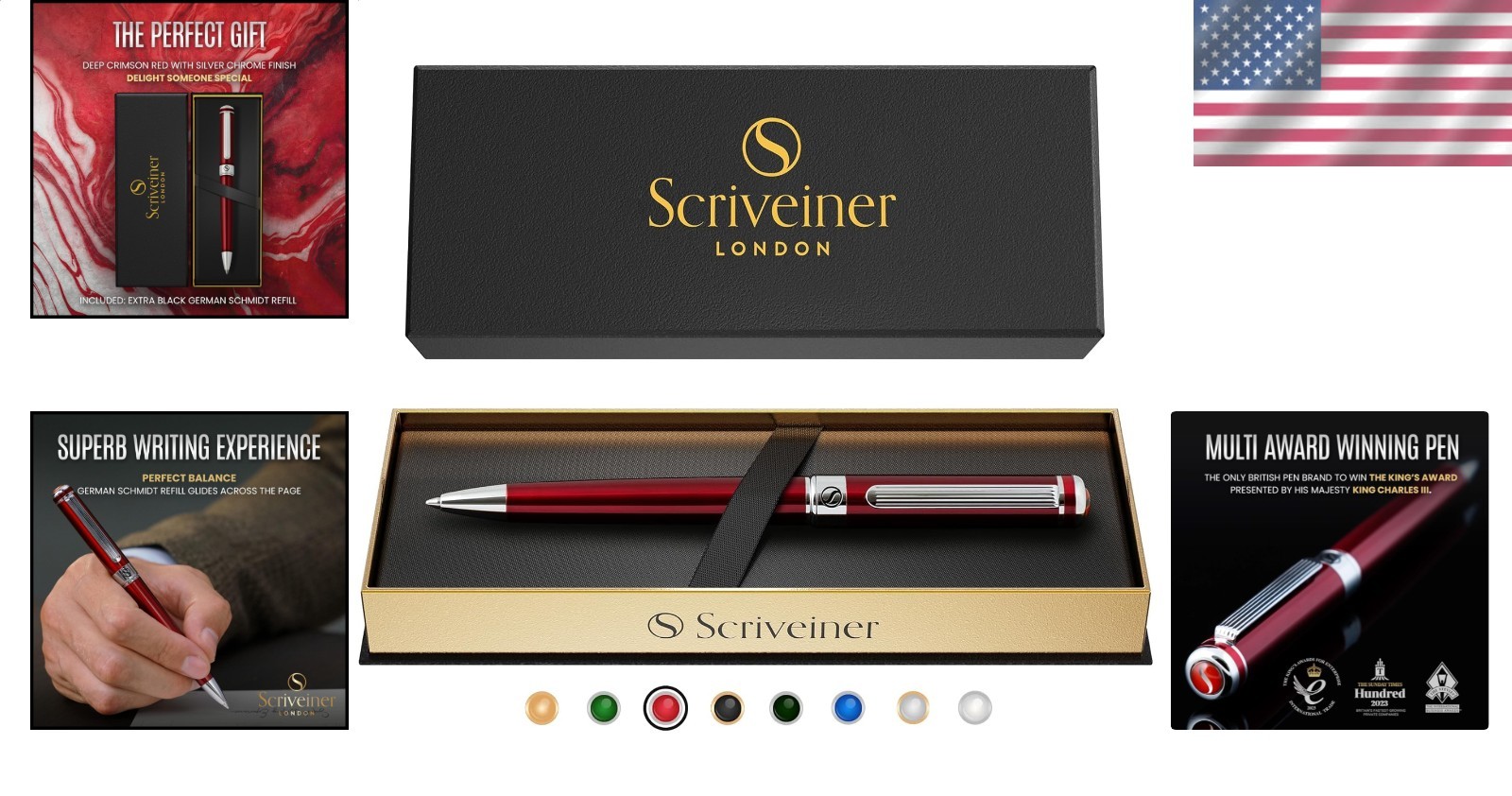 Crimson Red Lacquer Ballpoint Pen – Luxury Chrome Executive Gift, Schmidt Refill