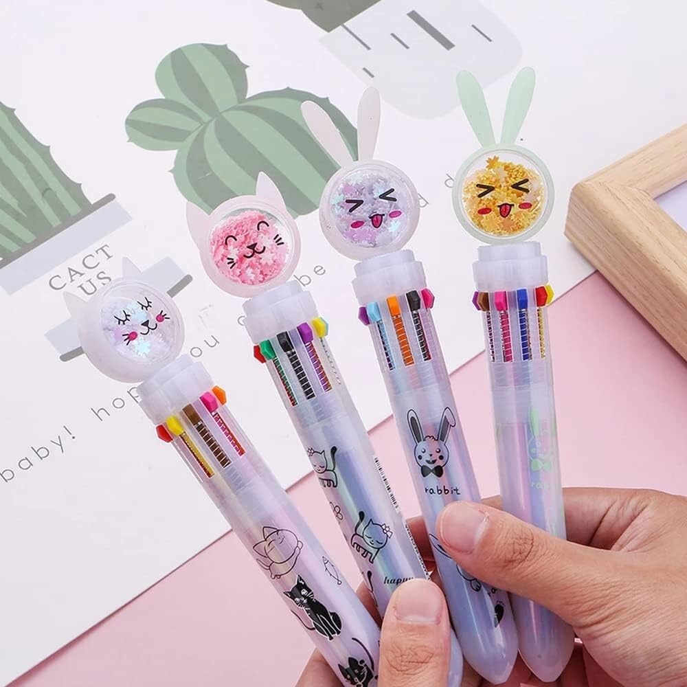 0.5mm 10-in-1 Multicolor Ballpoint Pen 10 Colors Cute Cartoon Retractable