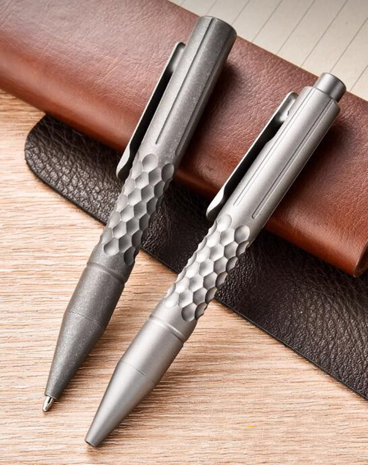 TwoSun TS-Pen09-Stonewash Checkered Tactical Titanium Push Button Mechanism Pen