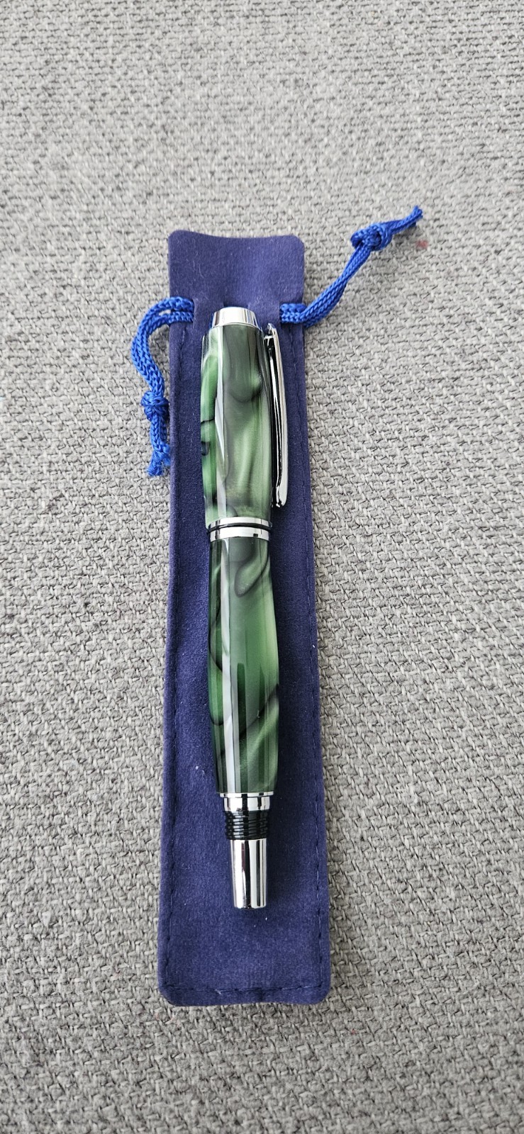 Green Swirl Resin RollerBall Pen Chrome Trim Silver Clip Black Ink w/ Pouch