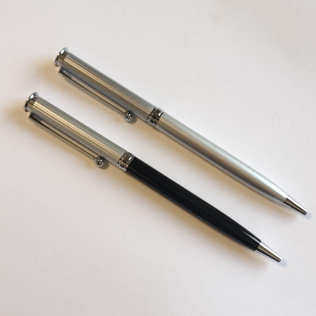 [Set of 2] Mercedes-Benz Ballpoint Pens Logo Engraved Silver/Black ship From JP