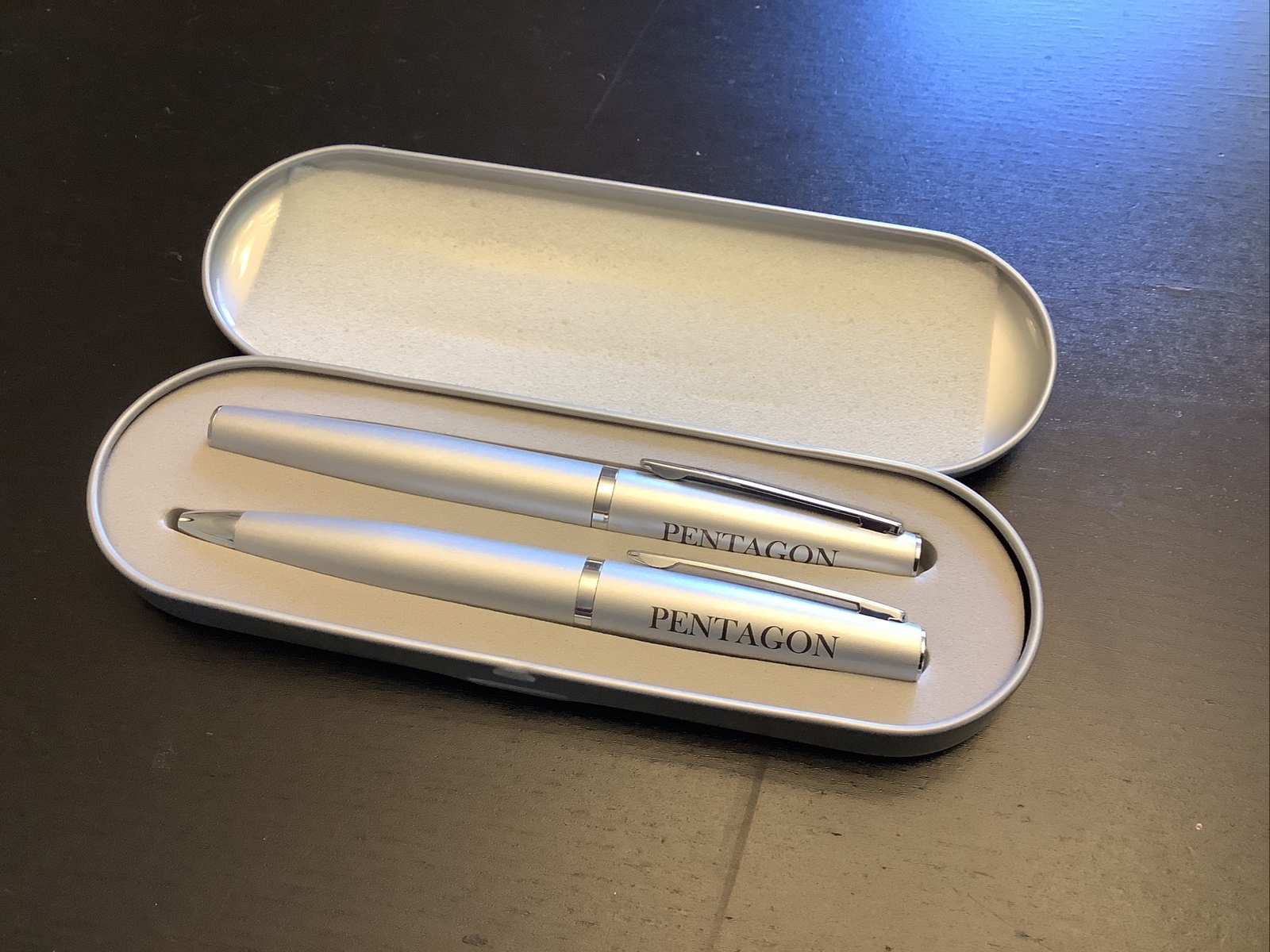 Set Of SCHMIDT Pentagon Silver Pens In Metal Case GERMANY-NEW!