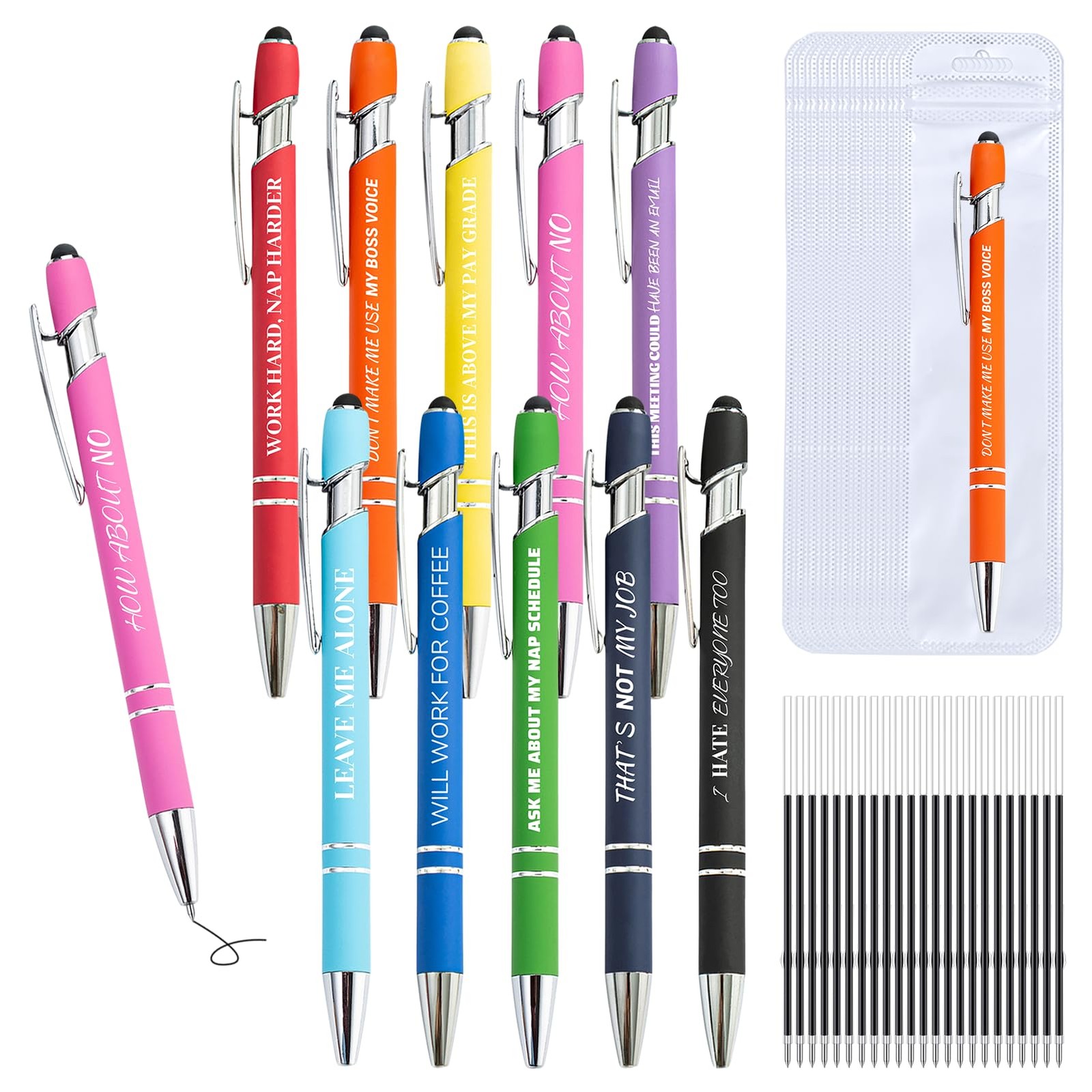30 Pcs Funny Sarcastic Pens – 10 Set Ballpoint Pens with Refills & Bags,Fun Pen