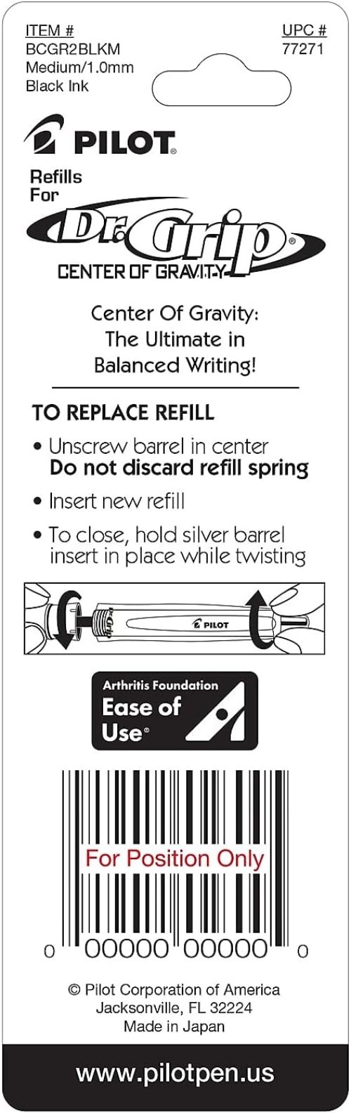 2-Pack Dr. Grip Center of Gravity Refills – Smooth Writing Black Ink, Medium
