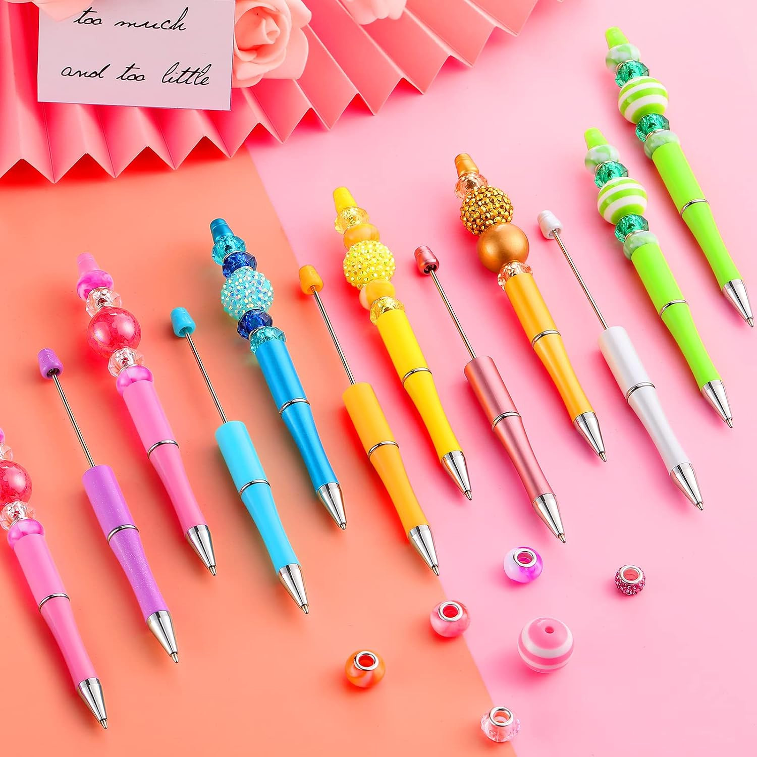 Outus 20 Pcs Beadable Pens, Plastic Bead Pens Bulk Colored, Black Ink Beaded