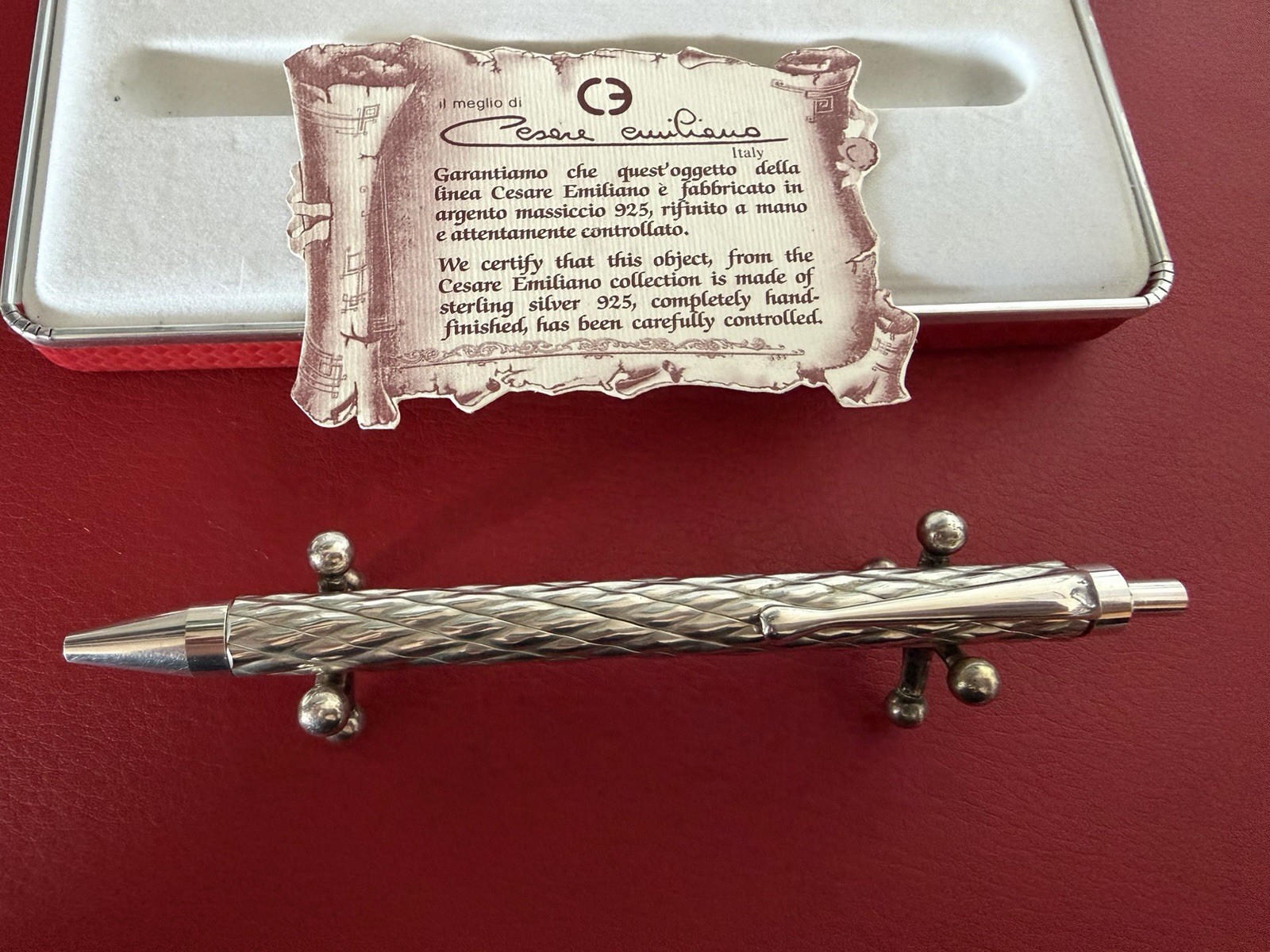 Cesare Emiliano Sterling Silver 925 Solid Pen Ballpoint Vintage Relief Weave