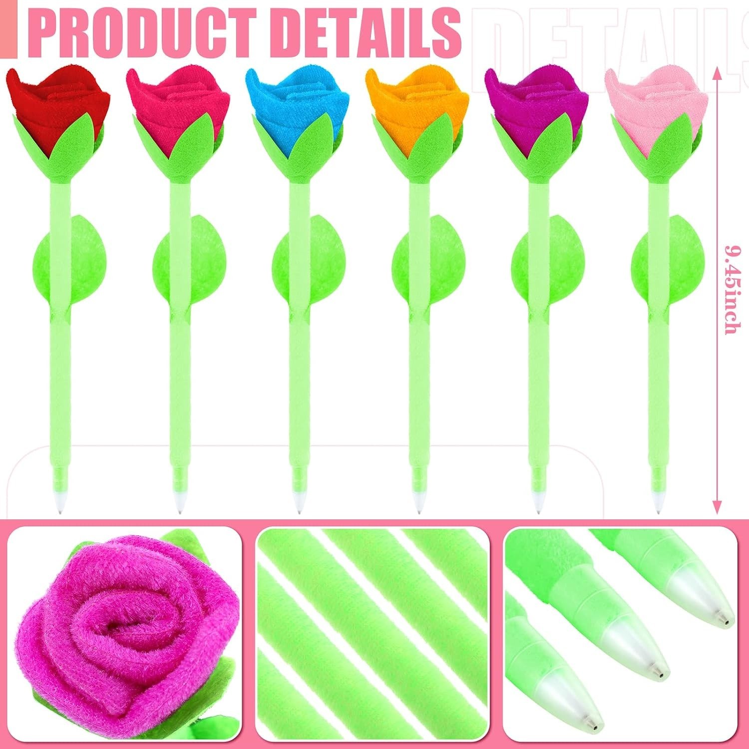 Charming Rose Plush Ballpoint Pens – Set of 24 for Celebrations and Parties