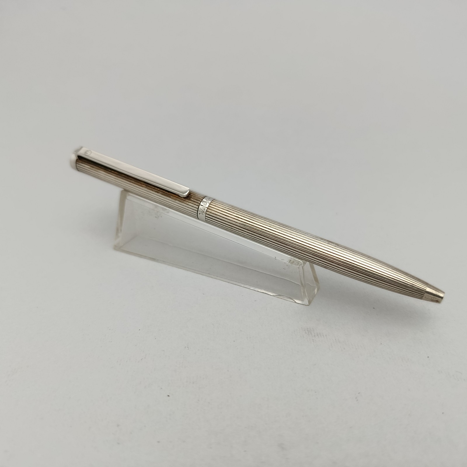 WALDMANN STERLING SILVER 925 TWIST PINSTRIPE BALLPOINT PEN VINTAGE EXCELLENT