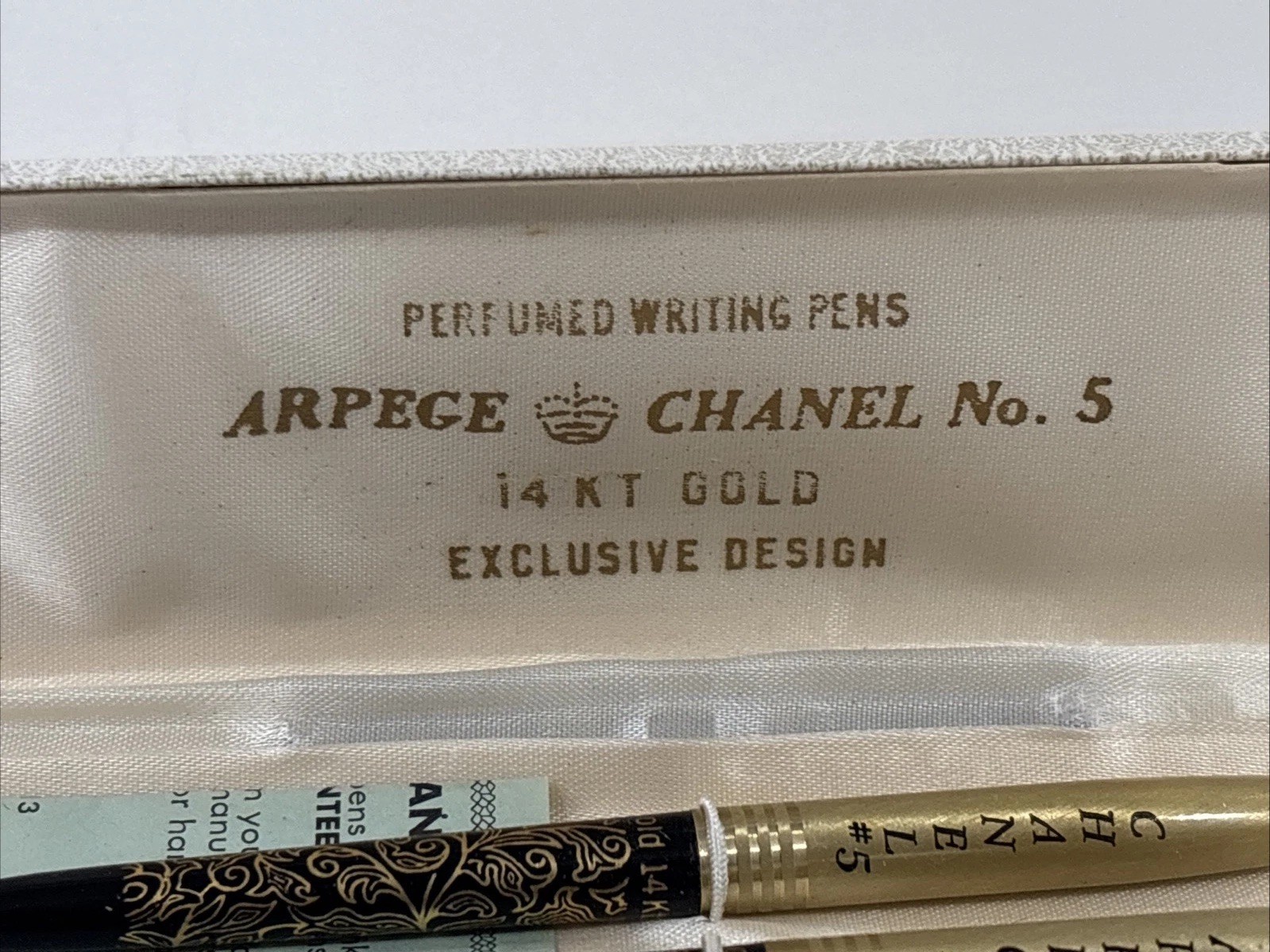 Arpege CHANEL No 5 Ballpoint Pen Set Vintage 14kt Gold Perfume Writing Pens