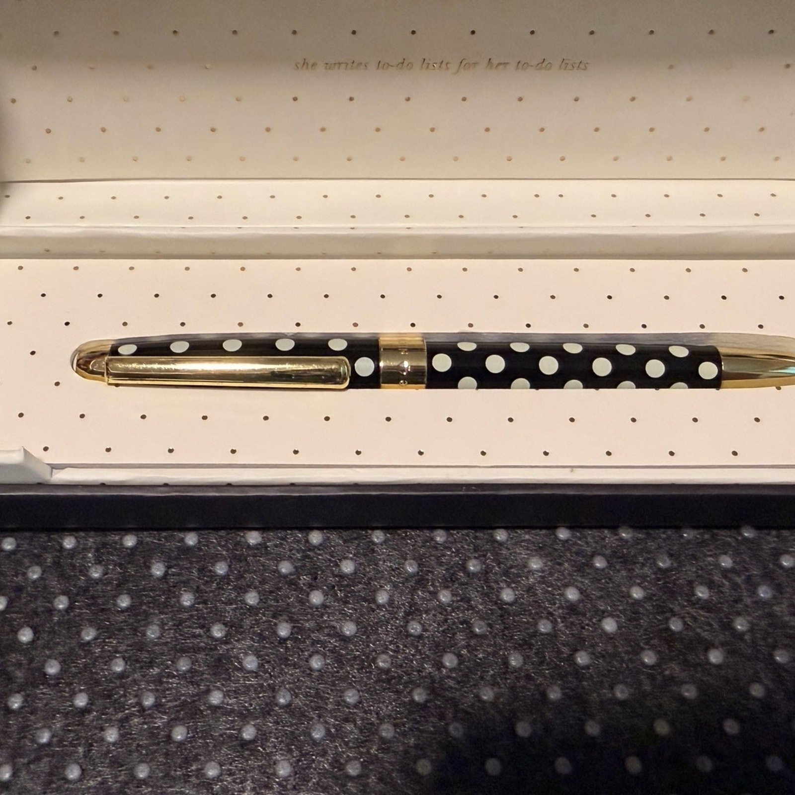 Kate Spade New York Black White Polka Dot Ballpoint Pen w Gift Box