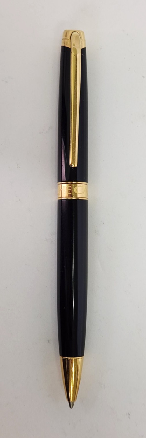 Caran d’Ache Leman Ballpoint Pen Gold-Plated Trim Ebony Black Twist Blue Ink