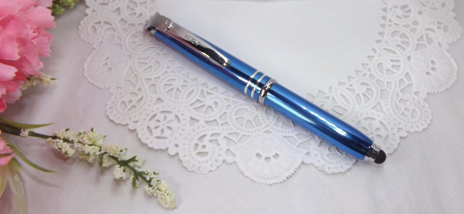 3 in 1 Medina Lighted Tip Blue Stylus LED Flashlight Pen by Adler (HIGH QUALITY)