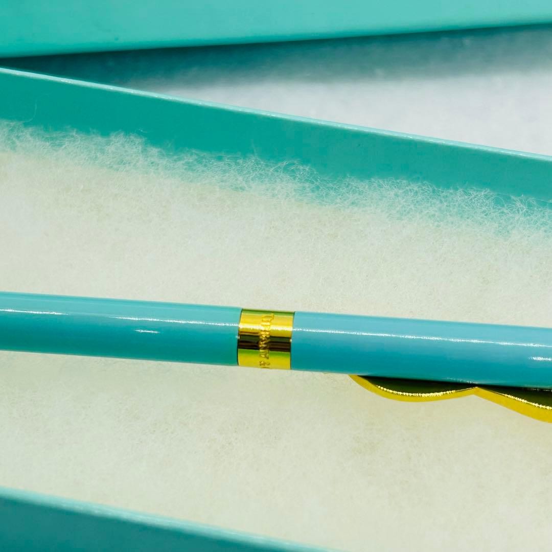 Tiffany & Co Bow Motif Ballpoint Pen Tiffany Blue Gold CIB Box Pouch No Ink AsIs