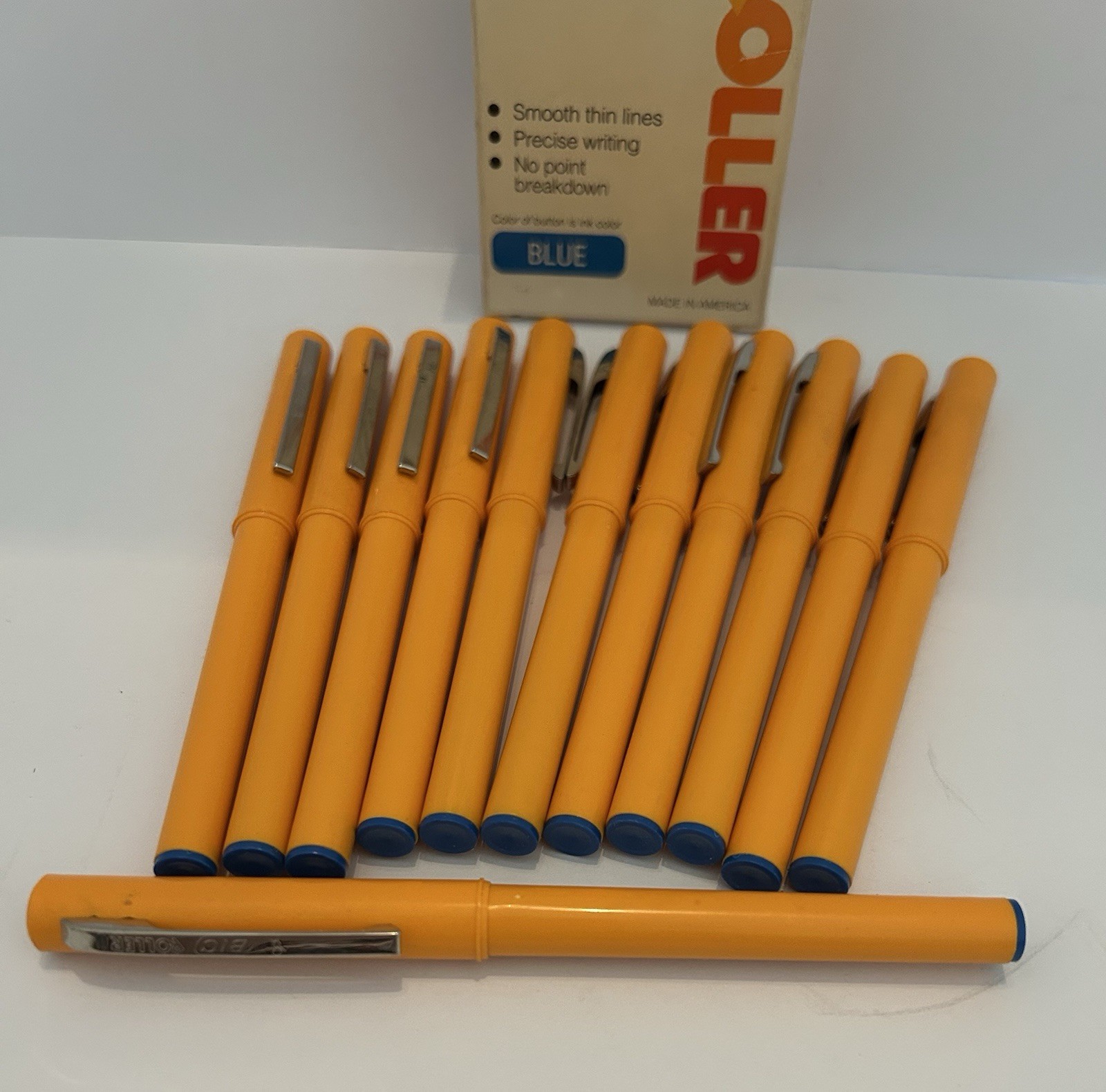 Vintage SET OF 12 ~ BIC Fine Point Roller ~ BLUE ~ 1981 ~ Made In USA ~