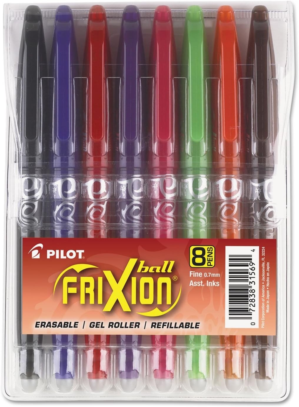 Pilot, FriXion Ball Erasable & Refillable Gel Ink Pens, Fine Point 0.7 mm, 8ct