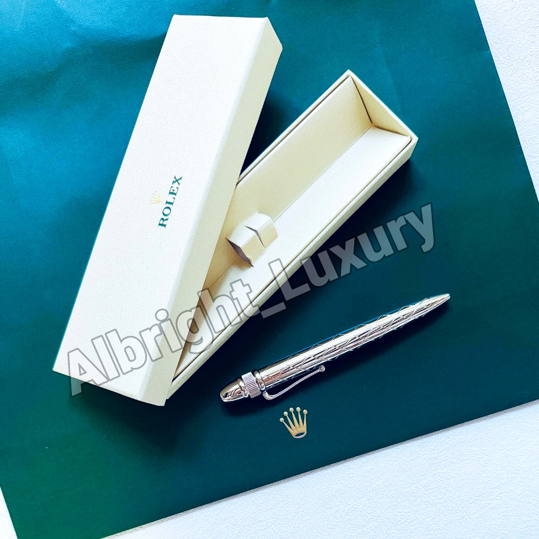 ROLEX Silver Diamond Guilloche Ballpoint Pen Luxury Executive Gift