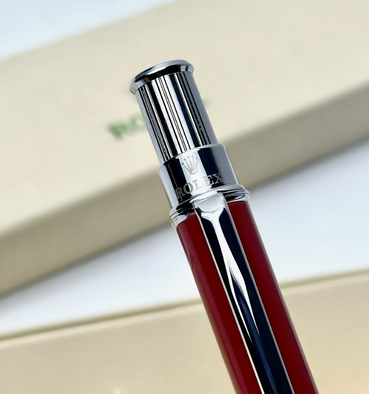 Rolex Red Oyster Ballpoint Pen Silver Trim Luxury Writing Instrument Gift NIB
