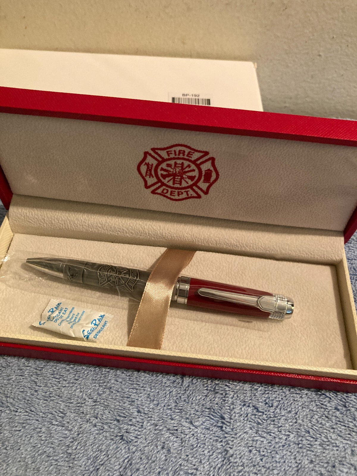 NEW Fire Dept. Black Ink Ballpoint F.D. Ballpoint Pen Red Cap