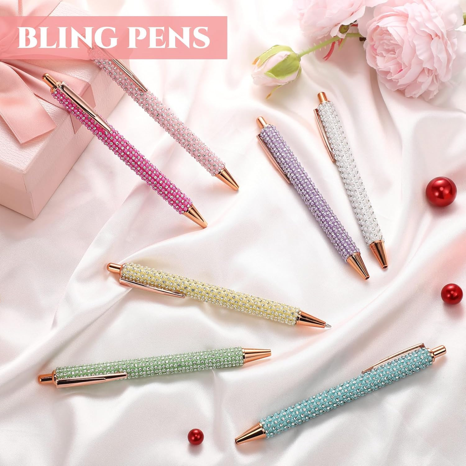 7 Pcs Fancy Pens for Women Cute Sparkly Glitter Pens with 10 Pcs Black Ink Refil
