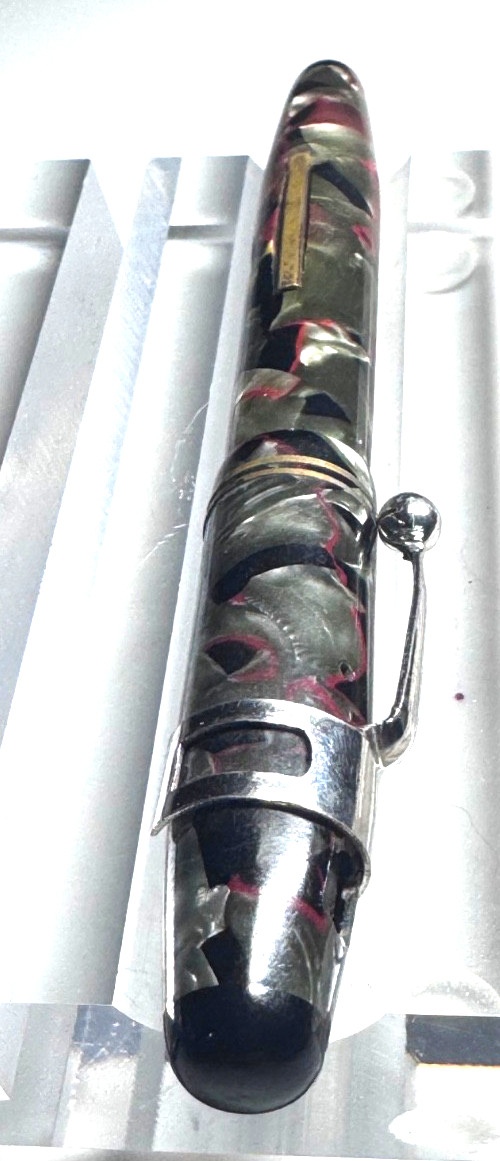 PARKETTE VINTAGE CELLULOID MECH PENCIL BLACK GREY SILVER RED COLLECTIBLE ANTIQUE