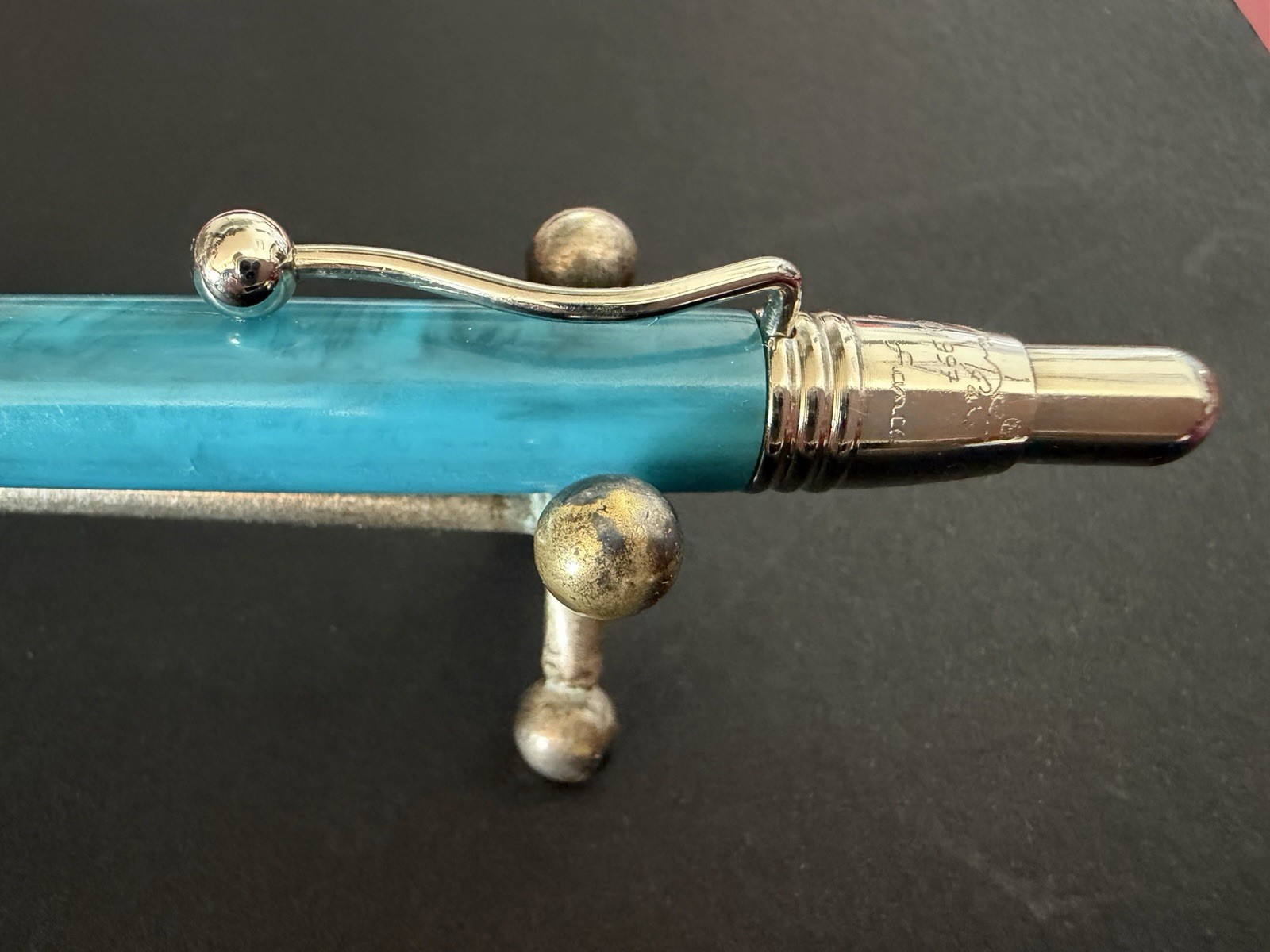 JEAN PIERRE LEPINE Turquoise Striped Indigo Ballpoint Pen France Vintage 1997