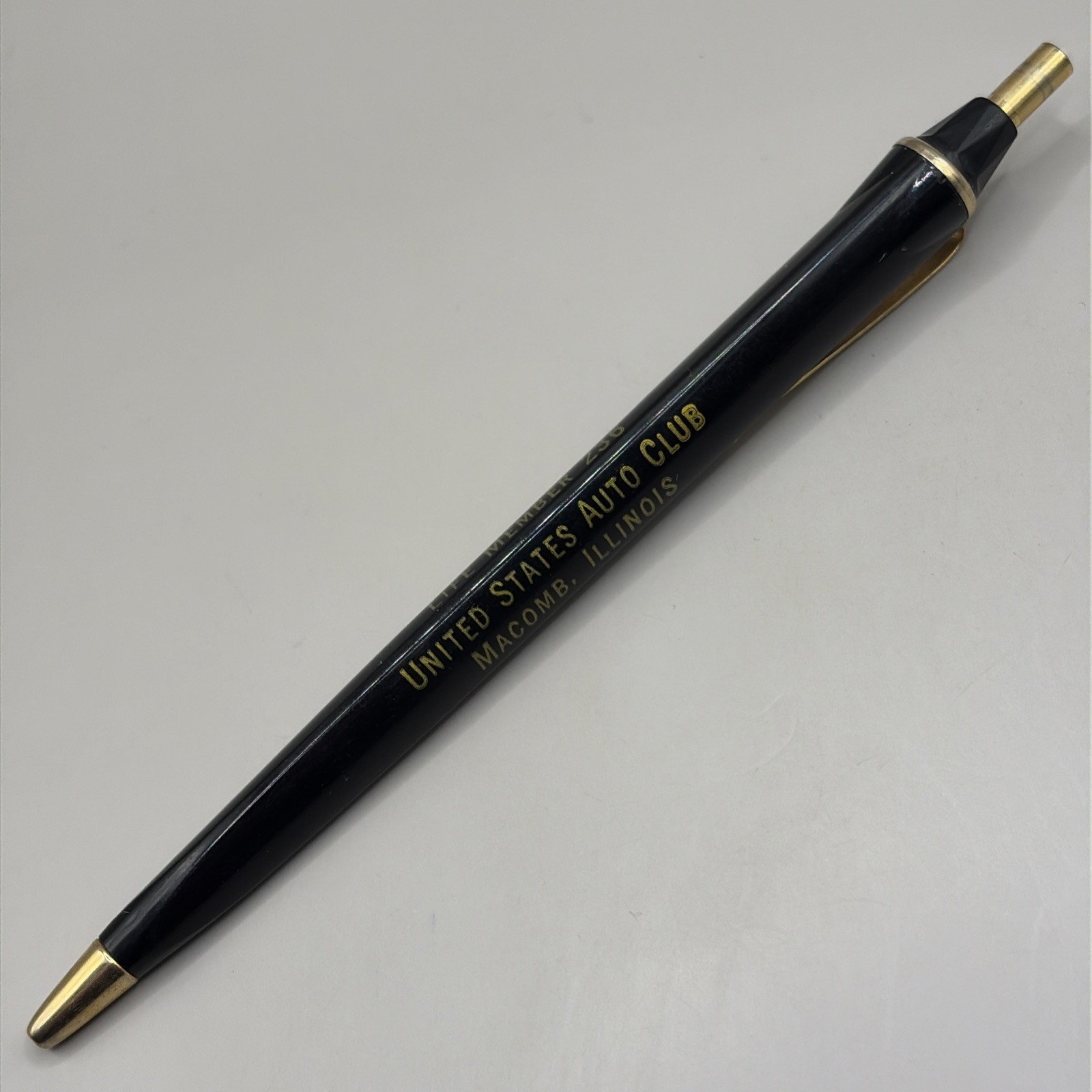 VTG Ballpoint Pen UNITED STATES AUTO CLUB Life Member Harley Graves Macomb IL