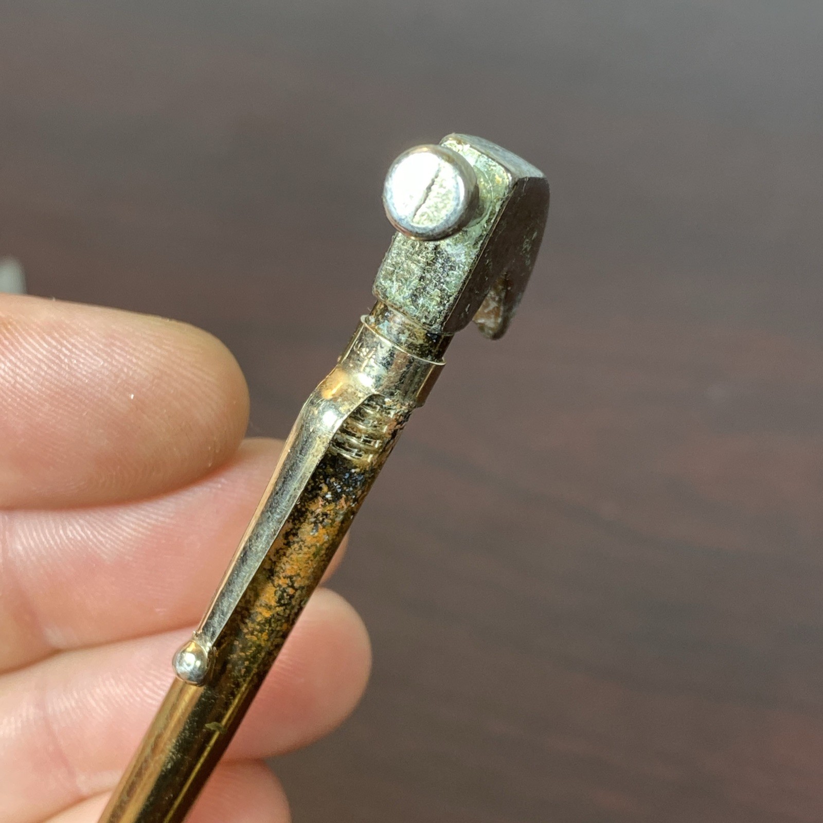 Vtg GOLD TOLD Brass Mini Carpenter HAMMER BALL POINT PEN POCKET CLIP USA Novelty