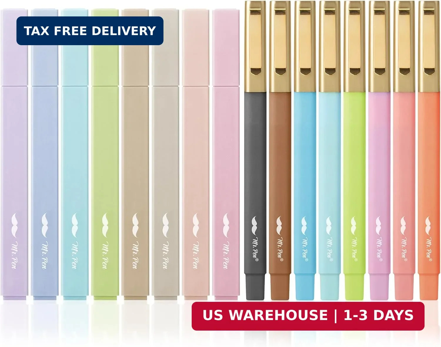 Mr. Pen- Aesthetic Highlighters and Ballpoint Pens No Bleed, 16 Pack, Pastel Col
