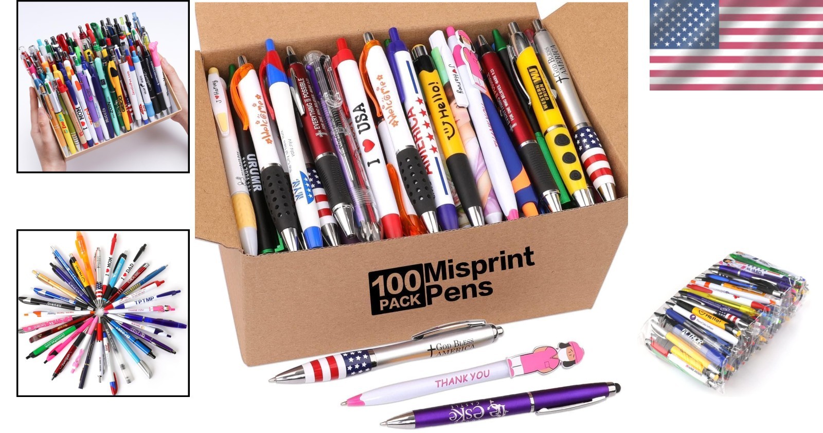 Wholesale Misprinted Pens 100 Pack Assortment