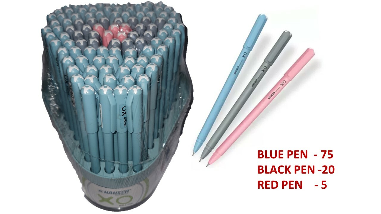 100 Hauser XO Ball Pen (BLUE-75, BLACK-20, RED-5) Super Smooth writing