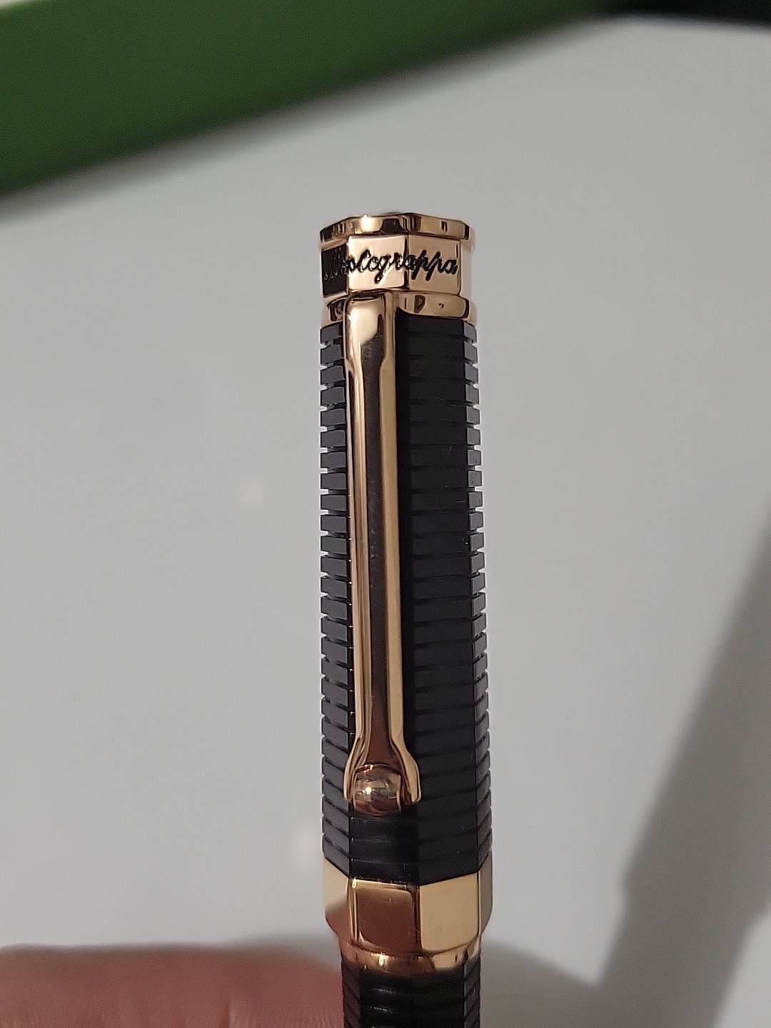 Rare Luxury Montegrappa Black Resin Rollerball Pen Rose Gold Trim w/ Box Italy