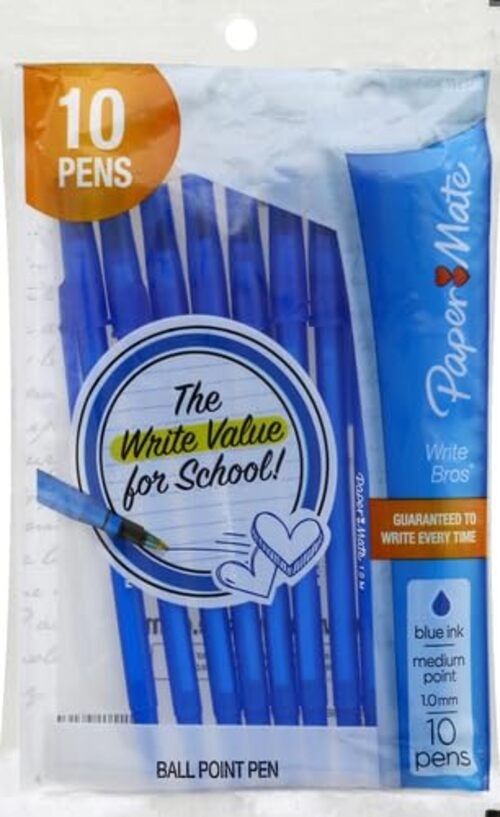 Paper Mate Write Bros Ballpoint Pens 10 Count (Pack of 1) Blue Medium Point