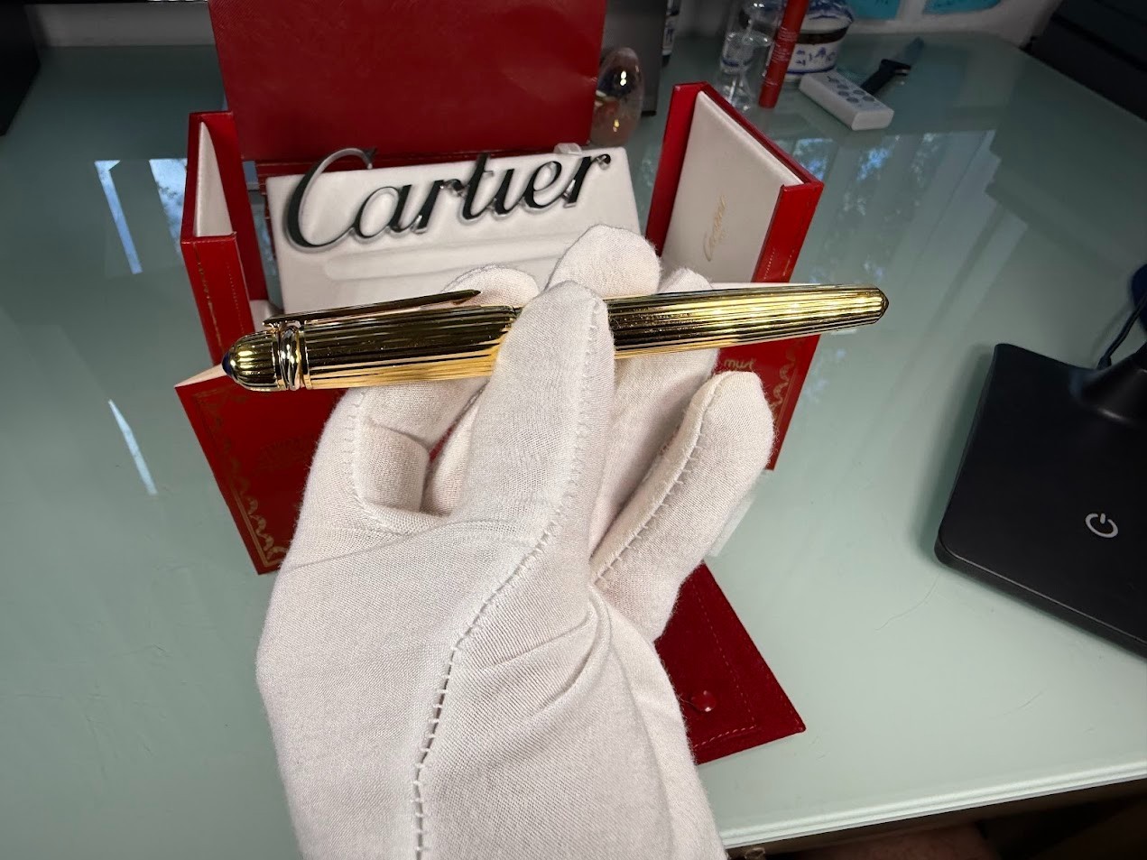 *** Cartier Pasha de Cartier / ball point Gold Pen With Both Box & Refill ***