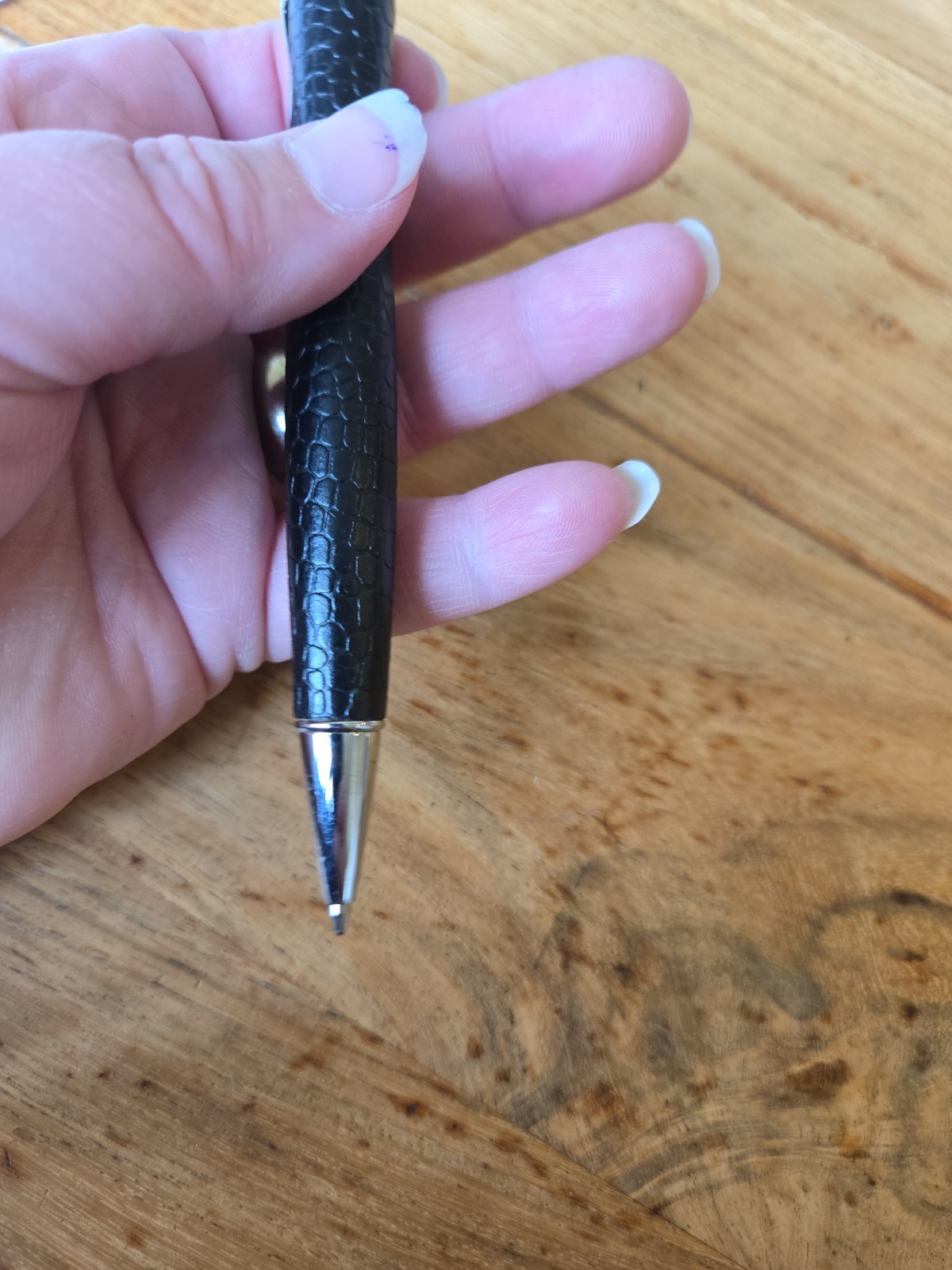 YAFA LATURIA Black LEATHER COVERED BALLPOINT PEN Ink CHROME TRIM FINE BLACK
