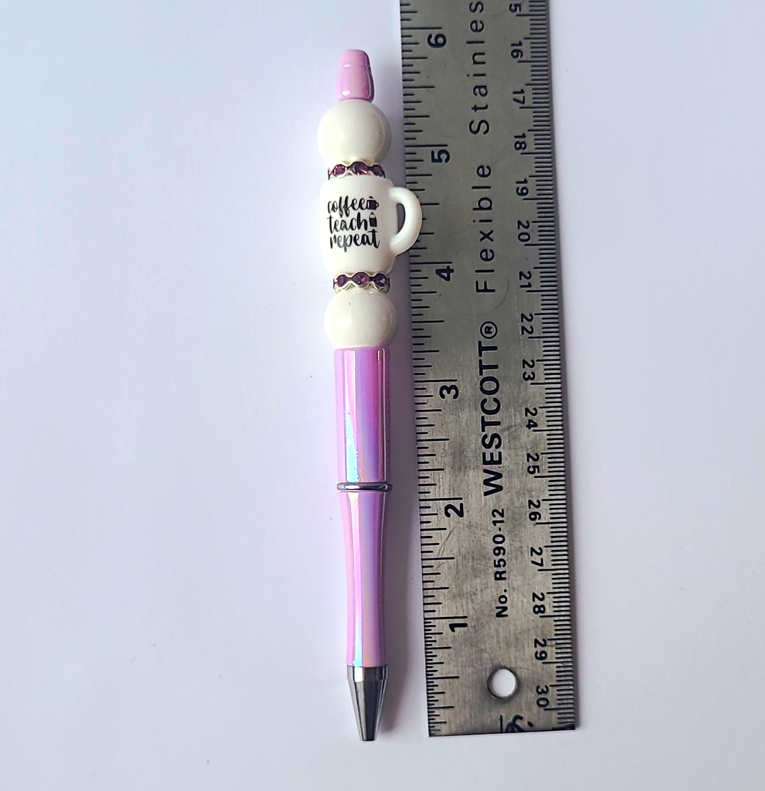 Novelty Ballpoint Pen «Coffee Teach Repeat» Pink Iridescent Black Ink
