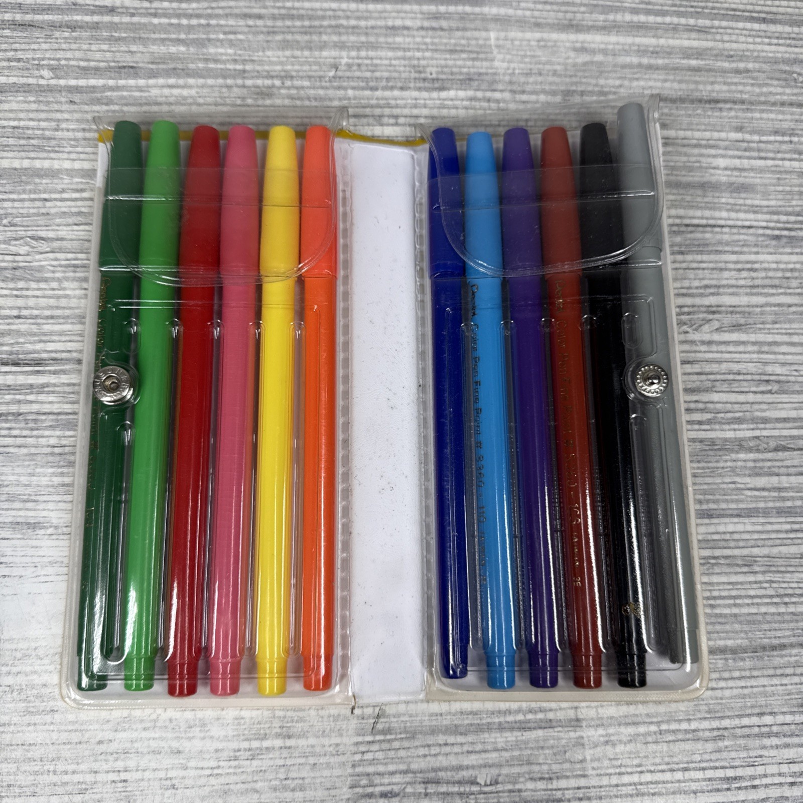 VTG 80’S PENTEL COLOR PENS/MARKERS S360-12 YELLOW Vinyl CASE Fine Point