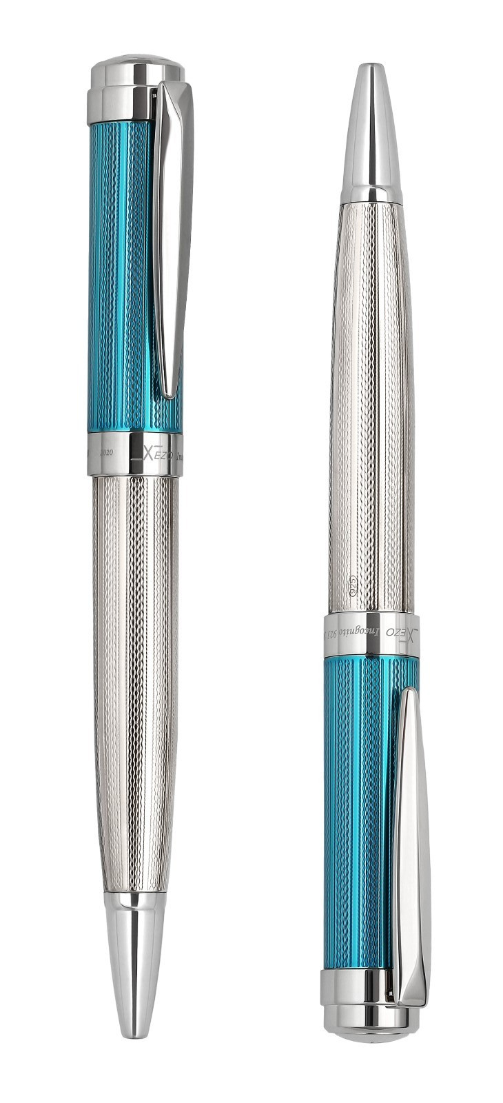 Xezo Incognito 925 Sterling Silver Platinum & Azure Blue Ballpoint Pen, Med Tip