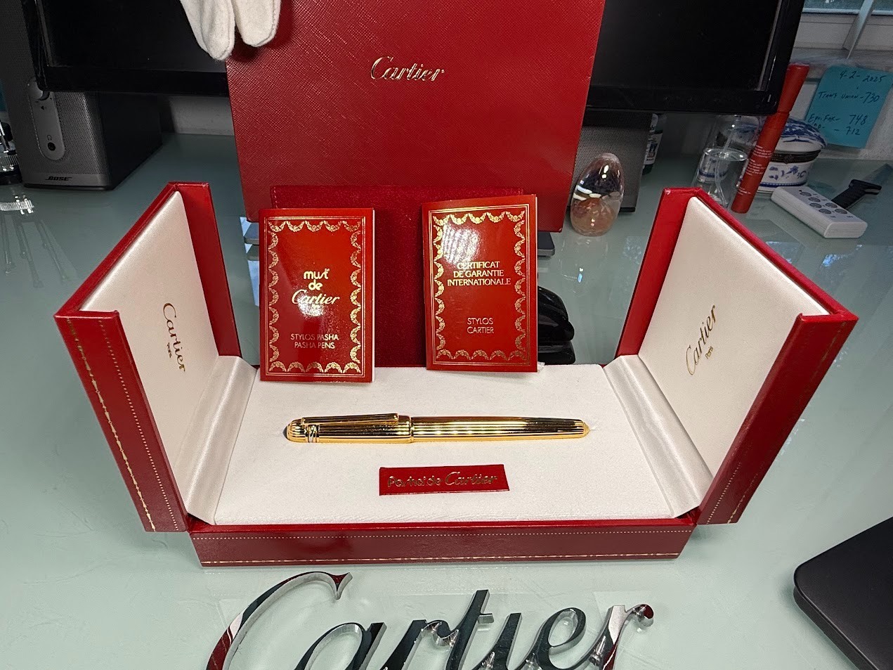 *** Cartier Pasha de Cartier / ball point Gold Pen With Both Box & Refill ***
