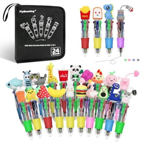 Mini Ballpoint Pens 24 Pack 4 in 1 Multicolor Cute Bulk Set for Party Favors